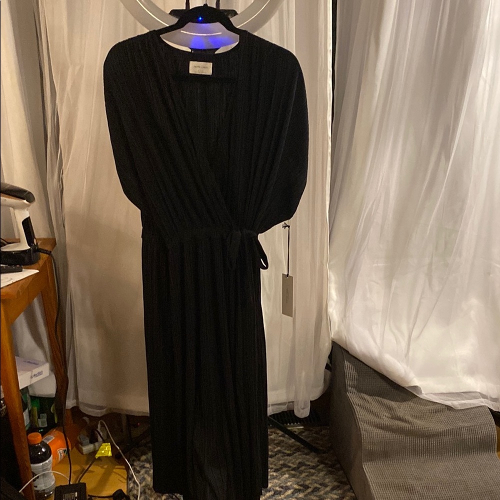 💜Paper Label Elegant Black V-Neck Long Sleeve Lounge Dress